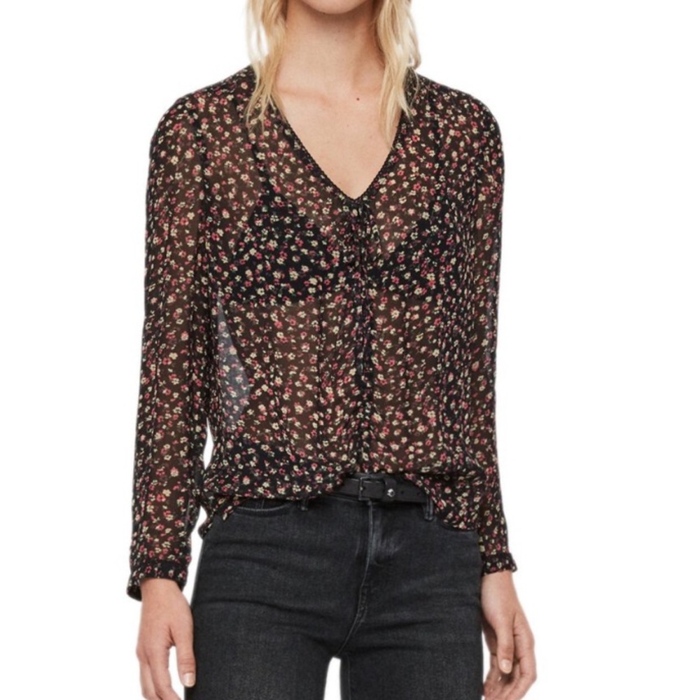 Allsaints Eliana Ditz Floral Top - size M